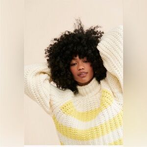 Anthropologie Cream and Yellow Turtleneck Sweater